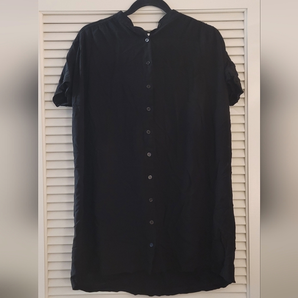 BDG - Black Shirred Button-Down Shirt Mini Dress
